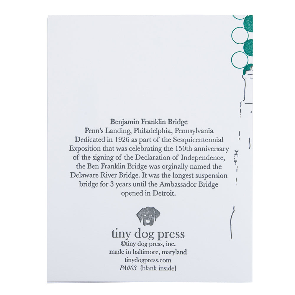 Philadelphia Pennsylvania | Benjamin Franklin Bridge |  Letterpress City Card