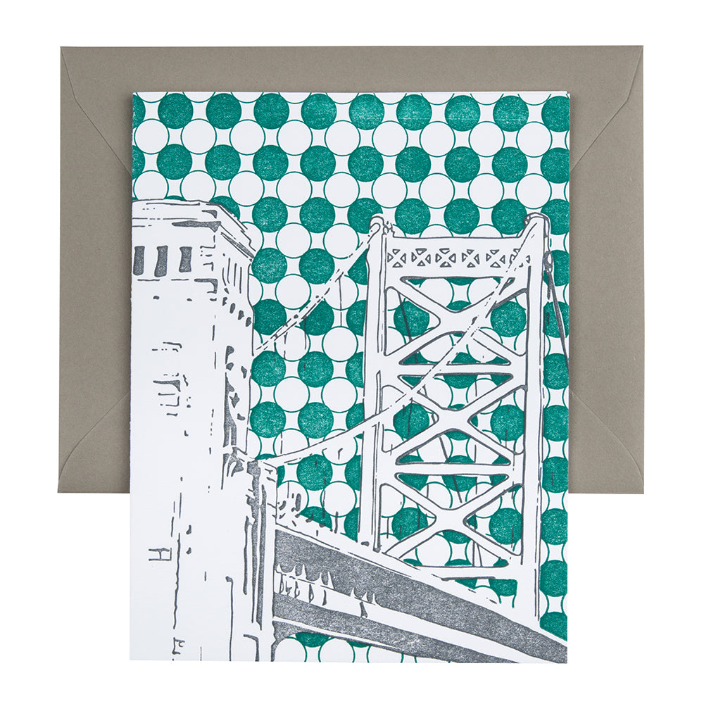Philadelphia Pennsylvania | Benjamin Franklin Bridge |  Letterpress City Card