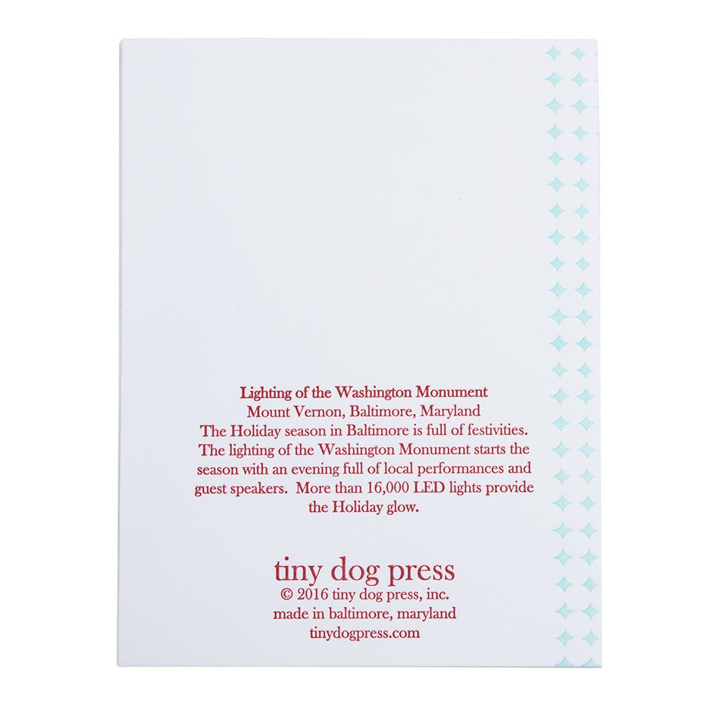 Baltimore Maryland | Washington Monument Lighting | Letterpress City Card