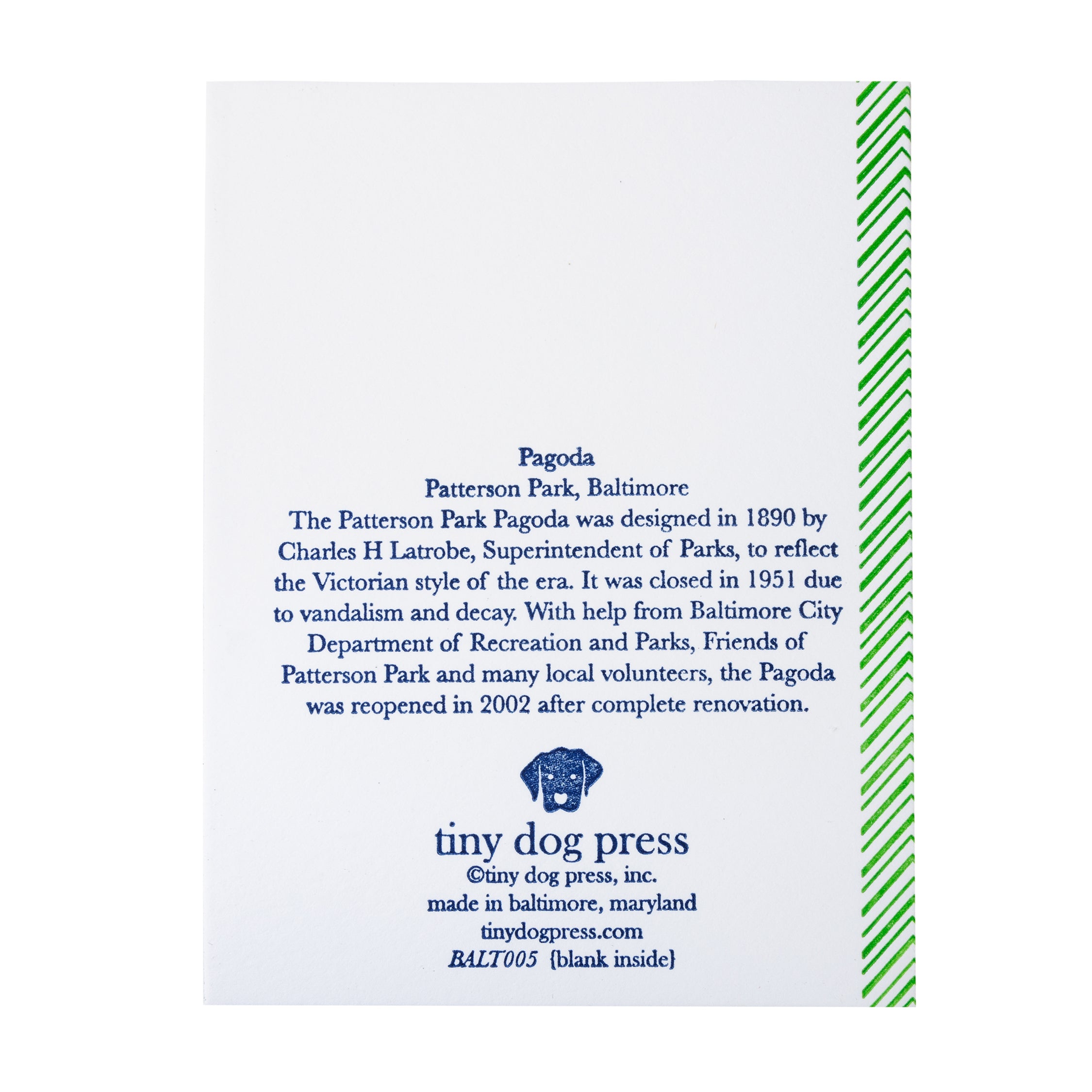 Baltimore Maryland | Patterson Park Pagoda | Letterpress City Card