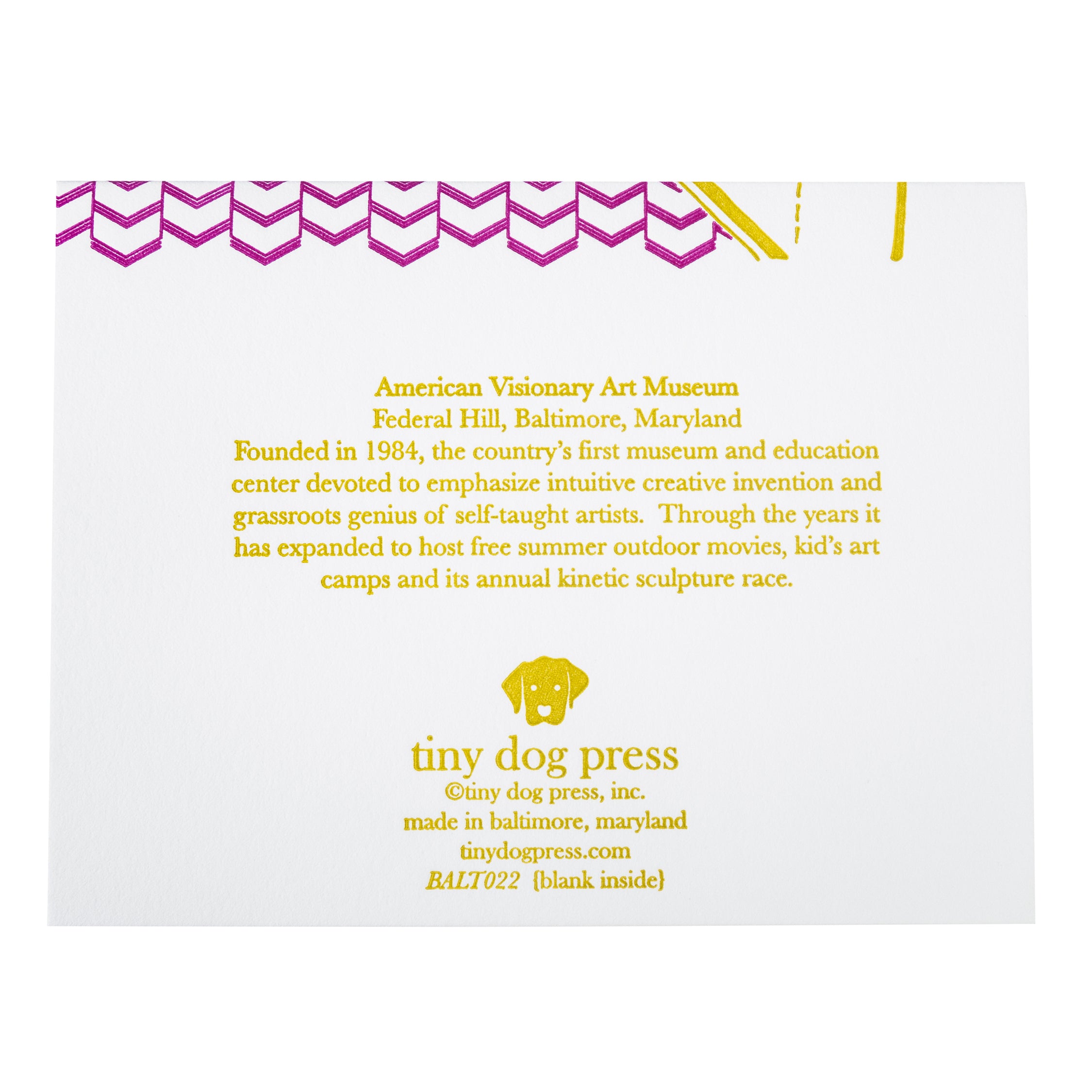 Baltimore Maryland | American Visionary Art Museum | Letterpress City Card