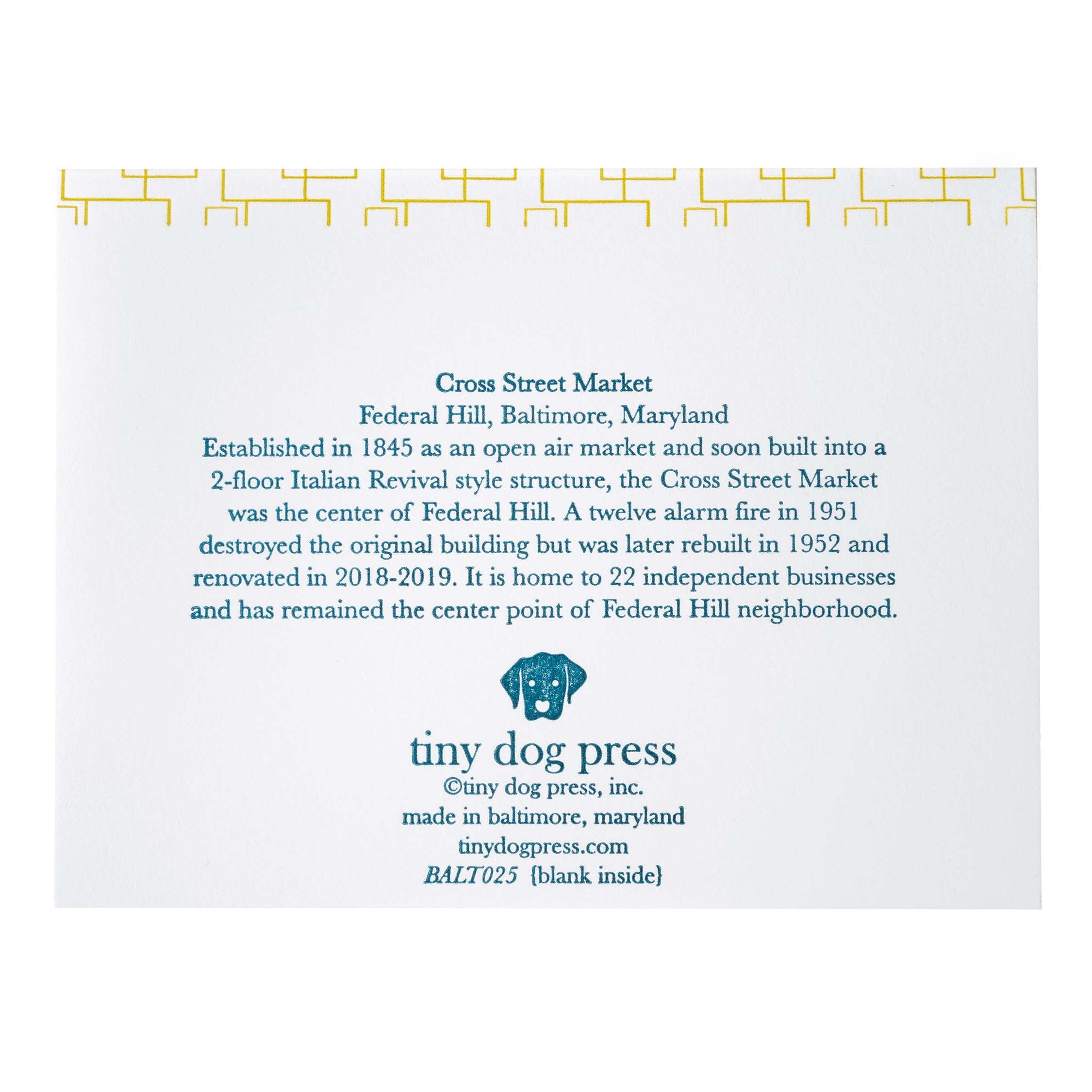 Baltimore Maryland | Cross Street Market | Letterpress City Card