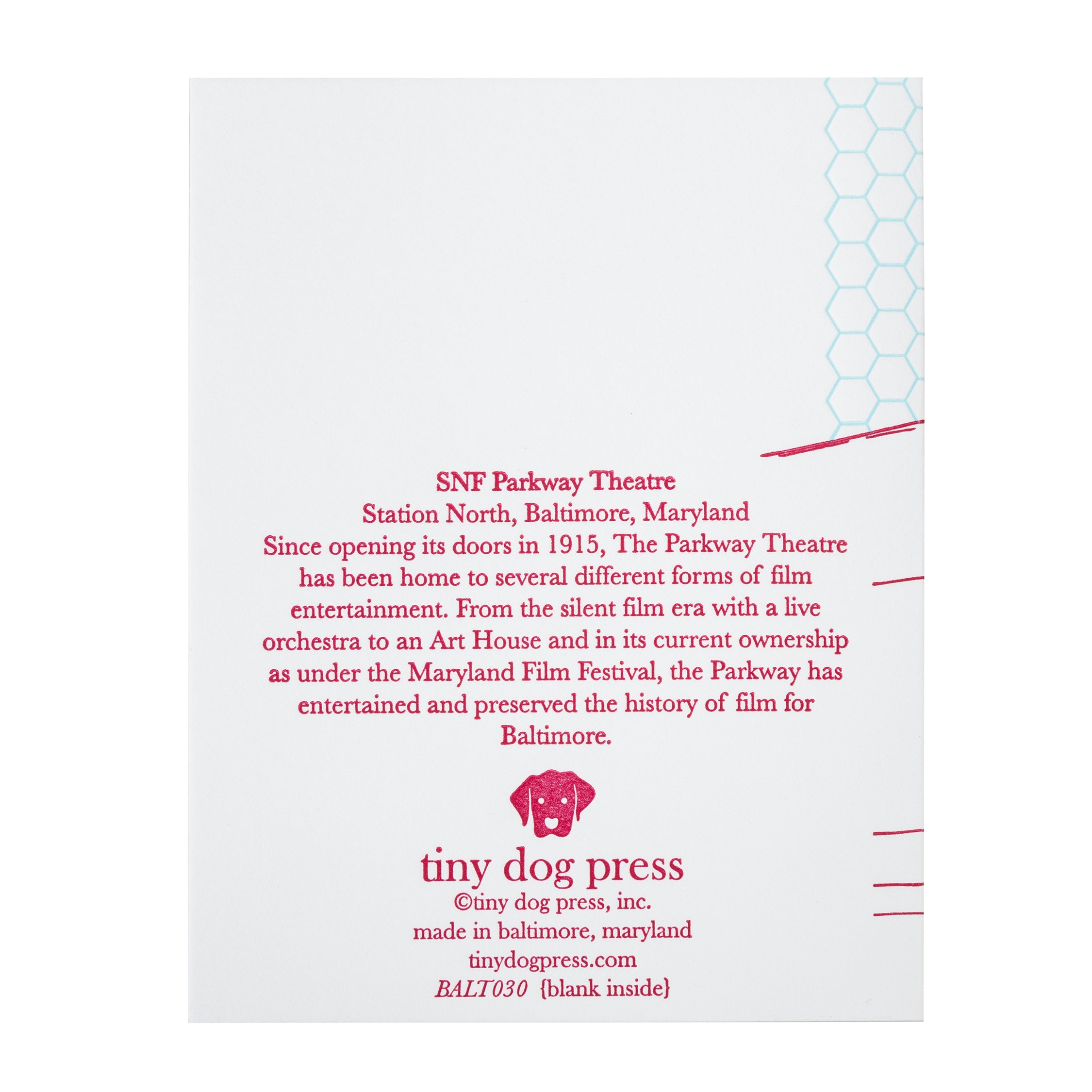 Baltimore Maryland | Parkway Theatre | Letterpress City Card