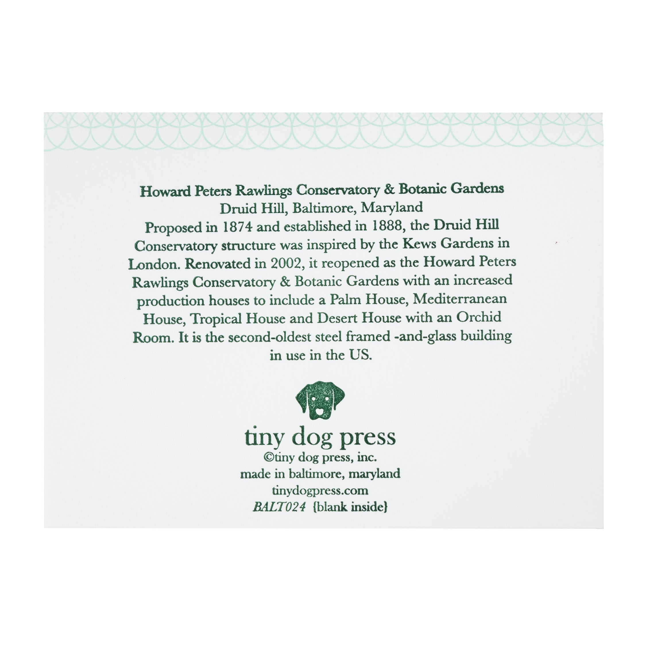 Baltimore Maryland | Rawlings Conservatory | Letterpress City Card
