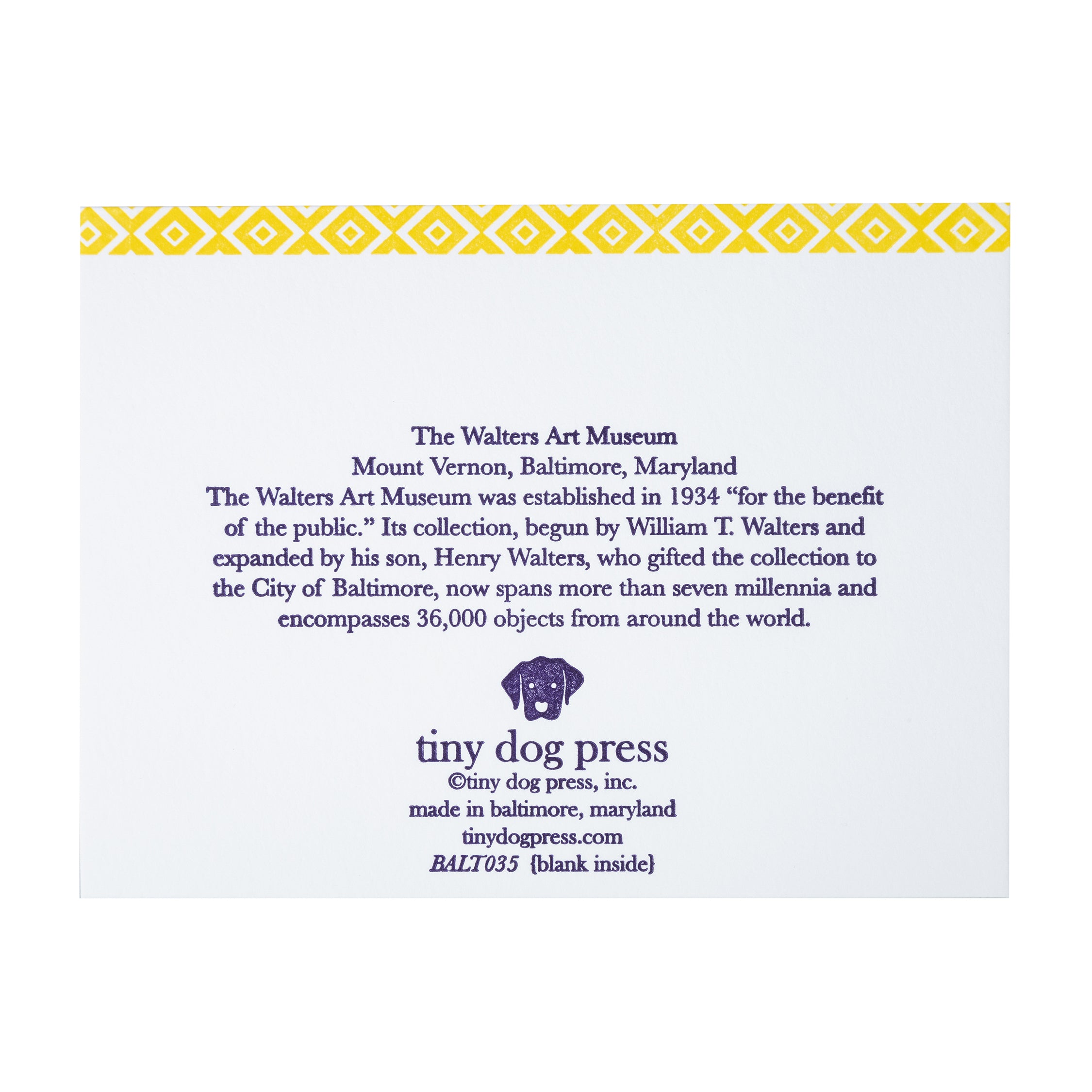 Baltimore Maryland |The Walters Art Museum | Letterpress City Card