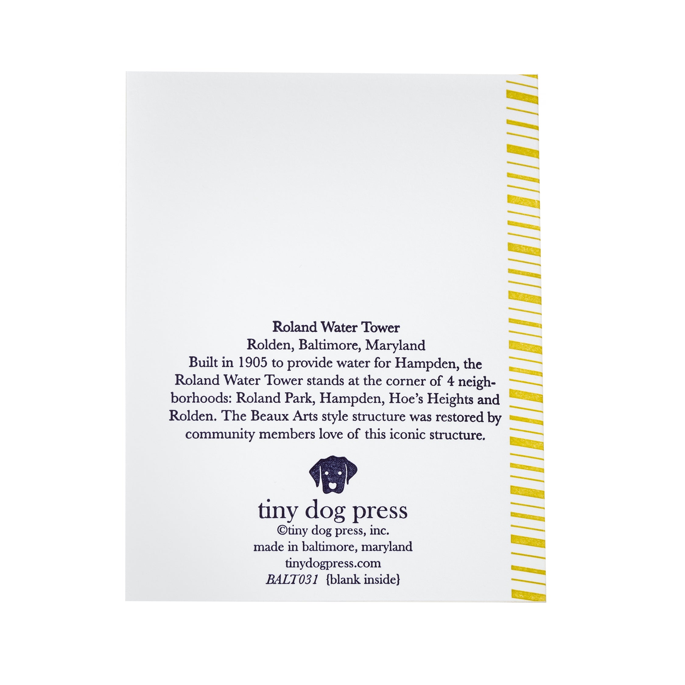 Baltimore Maryland | Roland Water Tower | Letterpress City Card