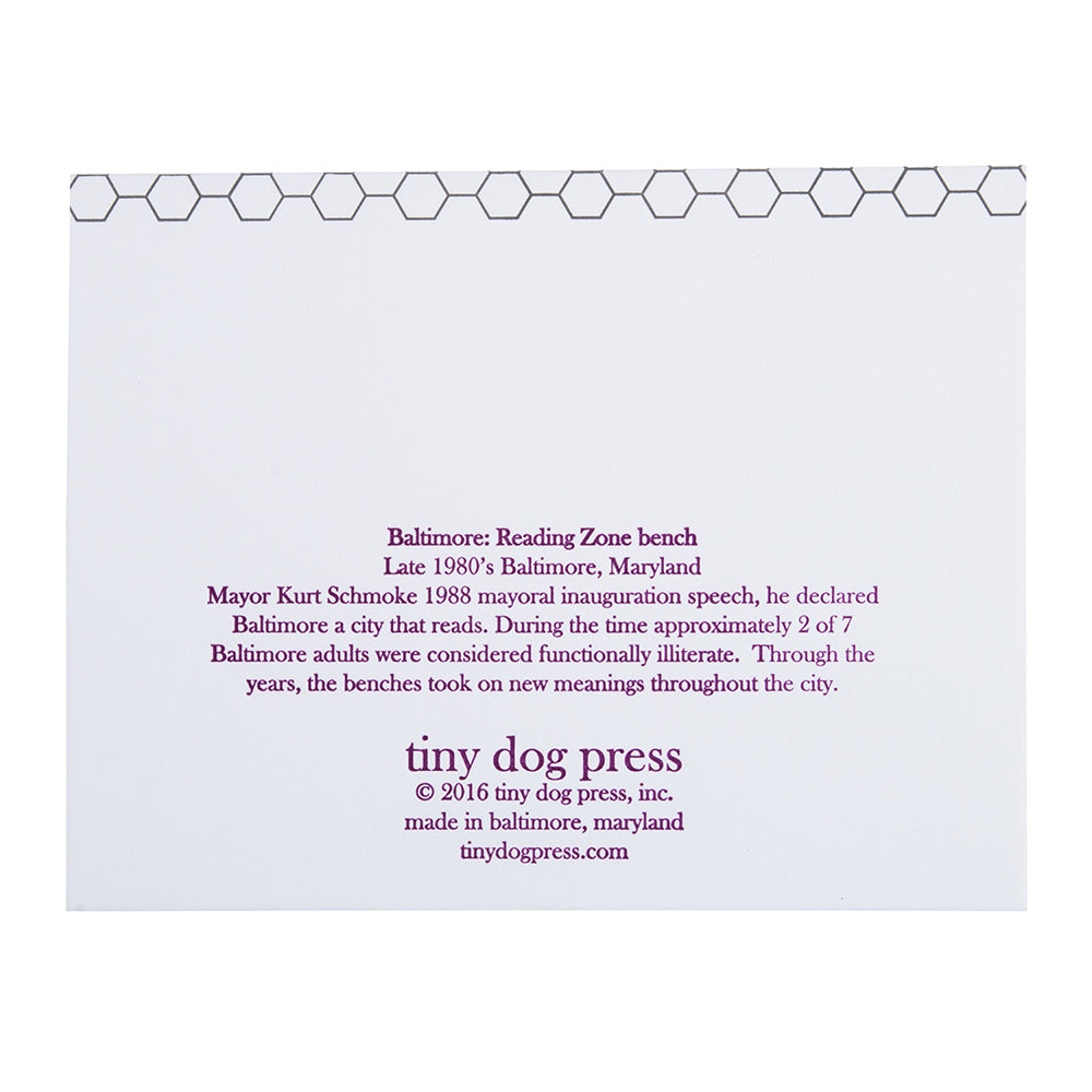 Baltimore Maryland | Reading Zone Bench | Letterpress City Card