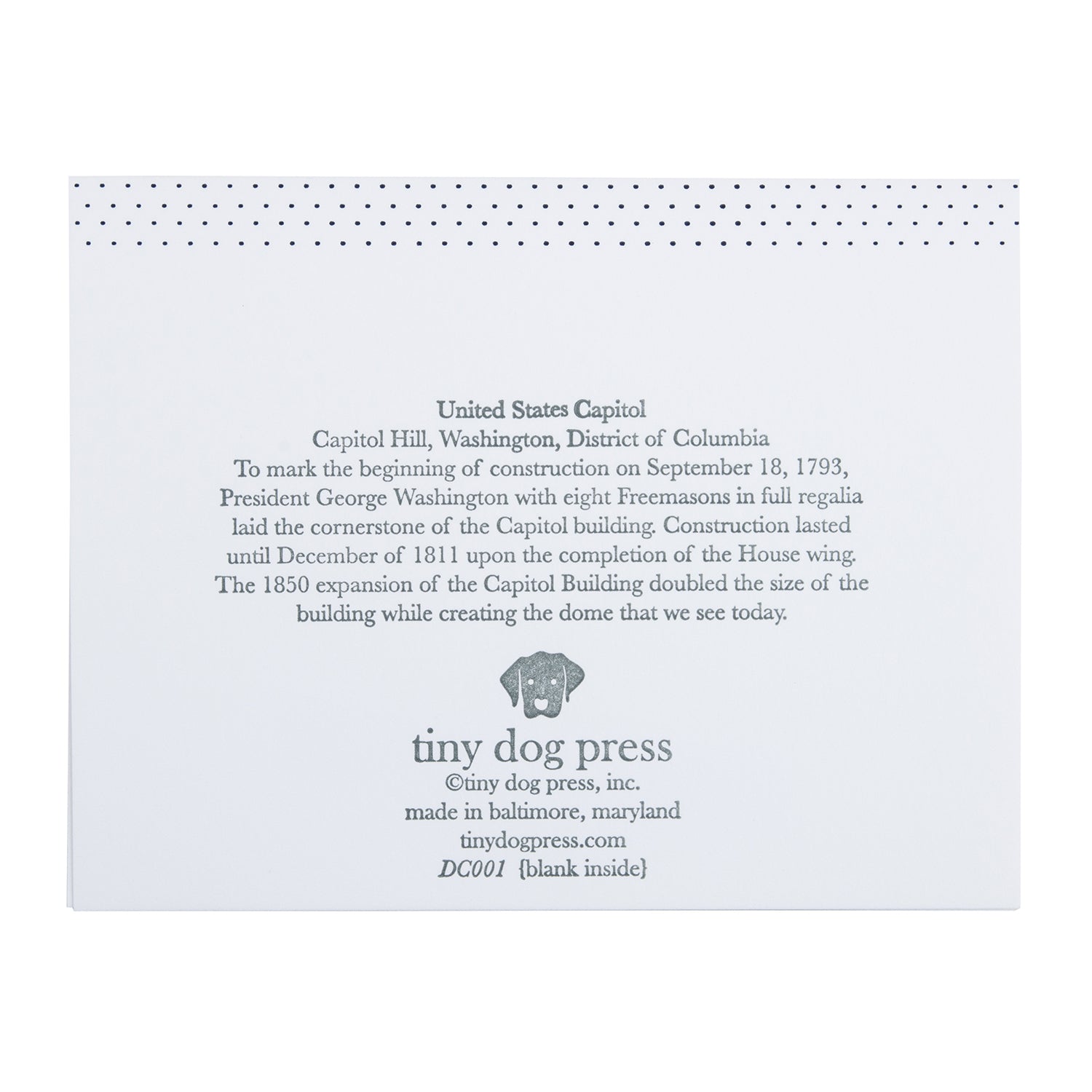 Washington D.C. | U.S. Capitol Building | Letterpress City Card