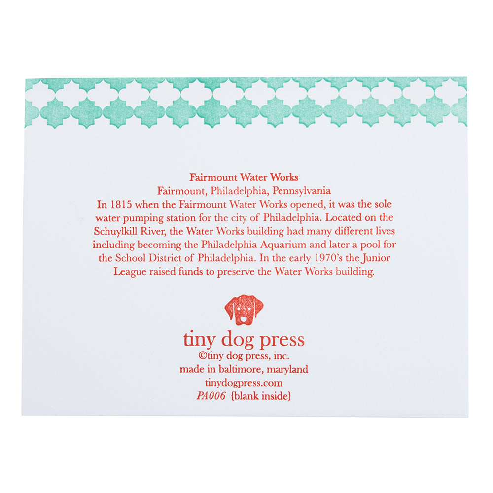 Philadelphia Pennsylvania | Fairmount Water Works |  Letterpress City Card