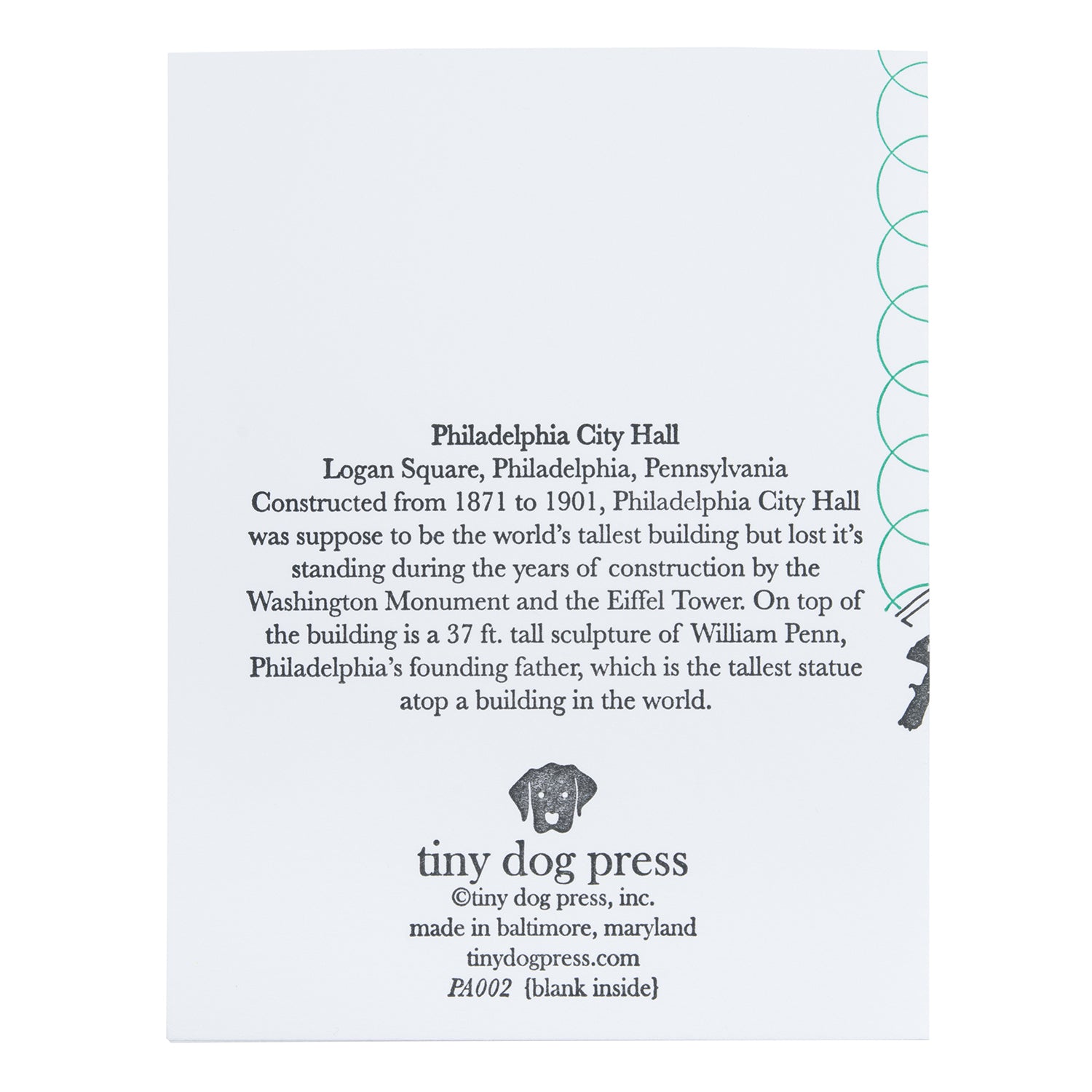 Philadelphia Pennsylvania | Philadelphia City Hall |  Letterpress City Card