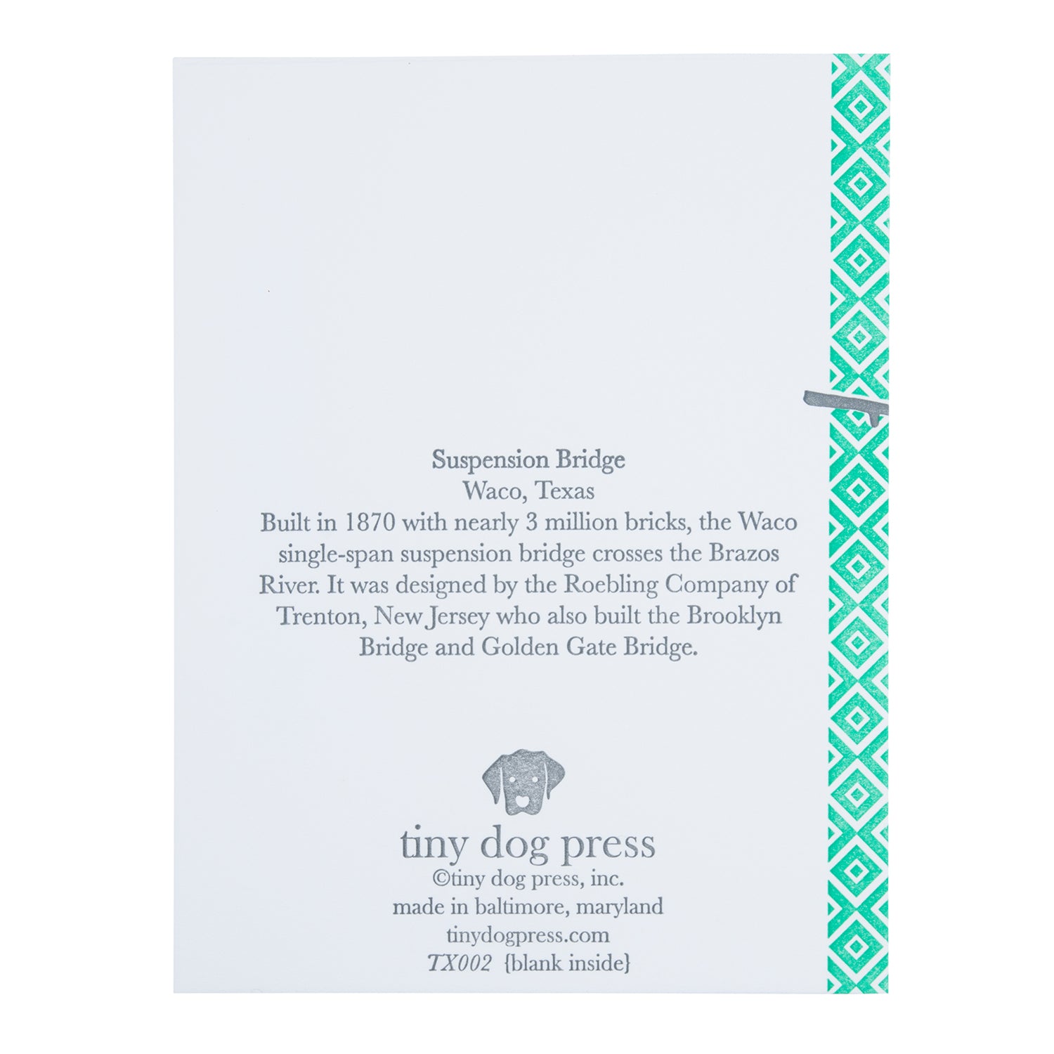 Waco Texas | Suspension Bridge |  Letterpress City Card