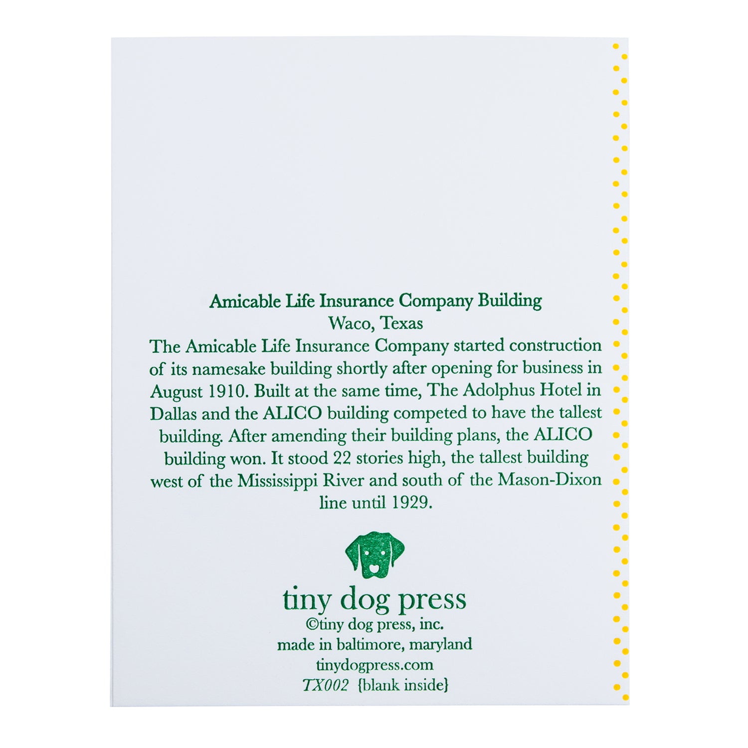 Waco Texas | ALICO Building |  Letterpress City Card