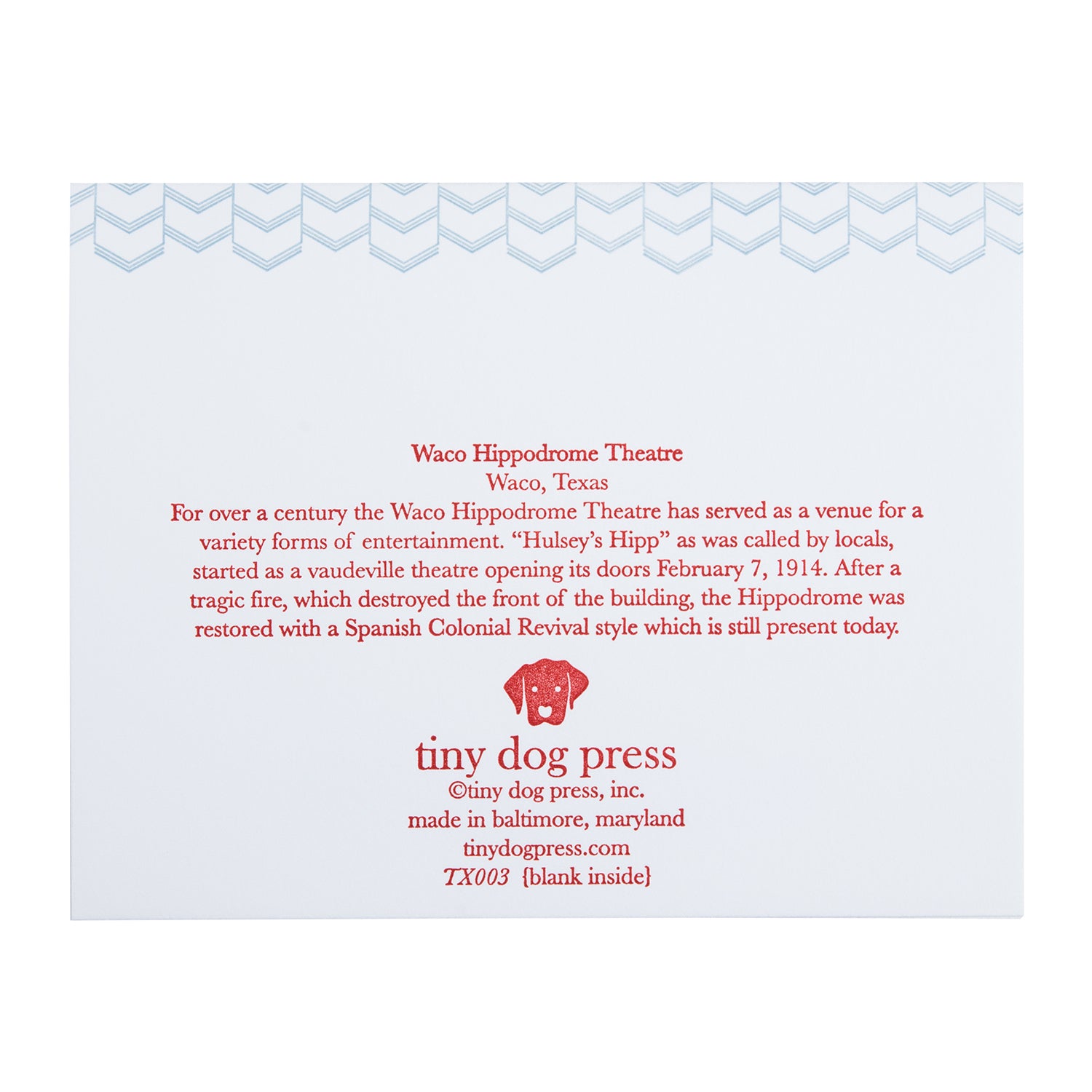 Waco Texas | Hippodrome |  Letterpress City Card
