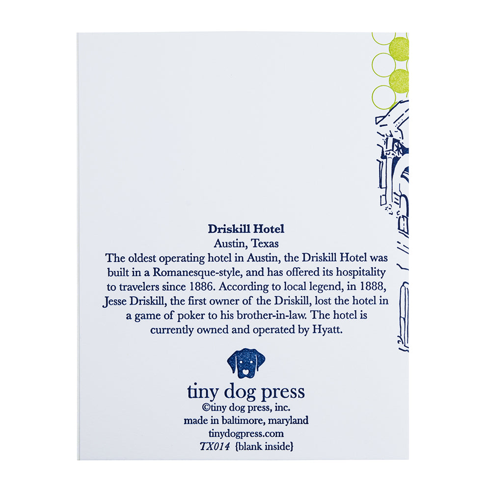 Austin Texas | Driskill Hotel | Letterpress City Card