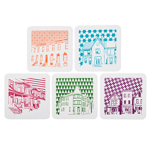 Baltimore Maryland | House Architecture | Letterpress Coasters Package of 5